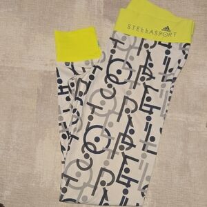 Adidas Stellasport White and Yellow Graphic Leggings